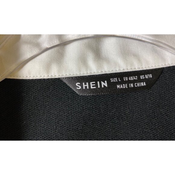 Black & White Short Sleeve Collared‎ Shirt Size Large Classic Stretchy Cute Y2K - Picture 3 of 6